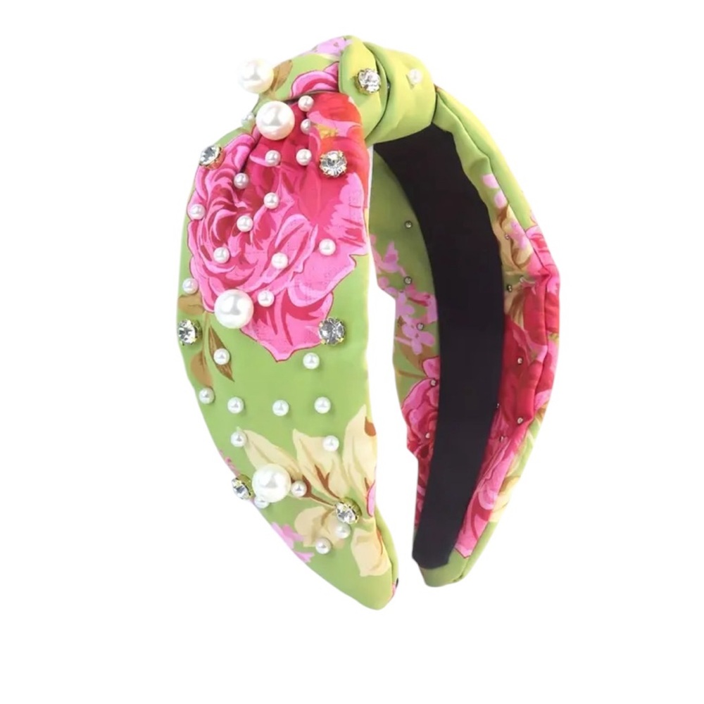 Colorful Floral Wide Brimmed Faux Pearl & Rhinestone Headband